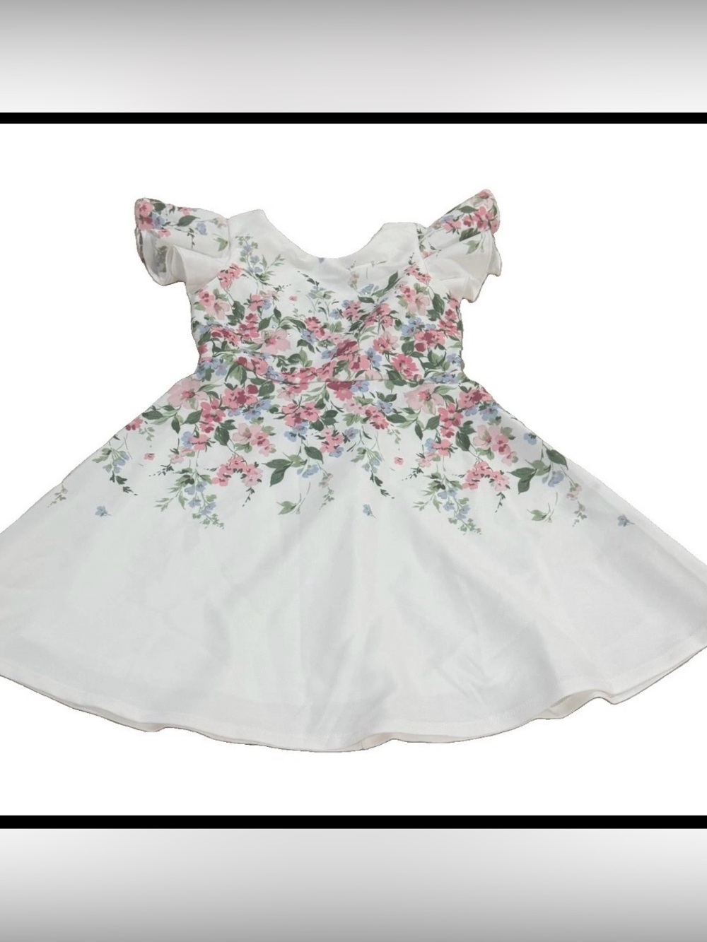 Lilt Girls’ Size 7 Ivory Floral Flutter-Sleeve Party Dress, New with Tags